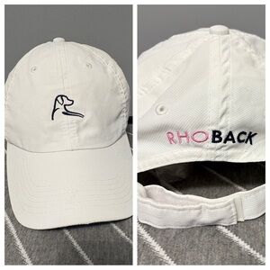 Rhoback Women's Poly Performance Hat White w/navy & pink logo